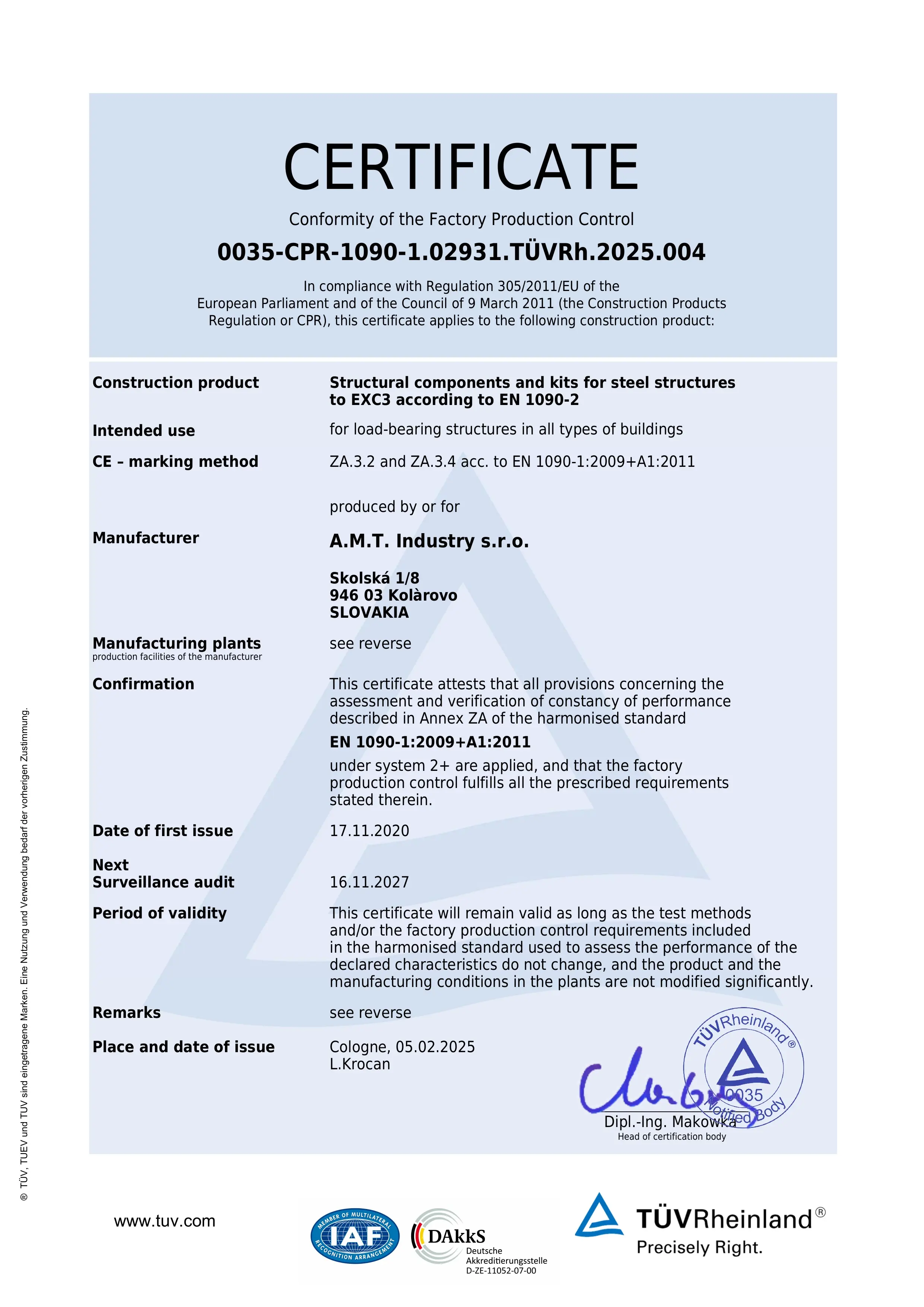 EN 1090-1 certificate