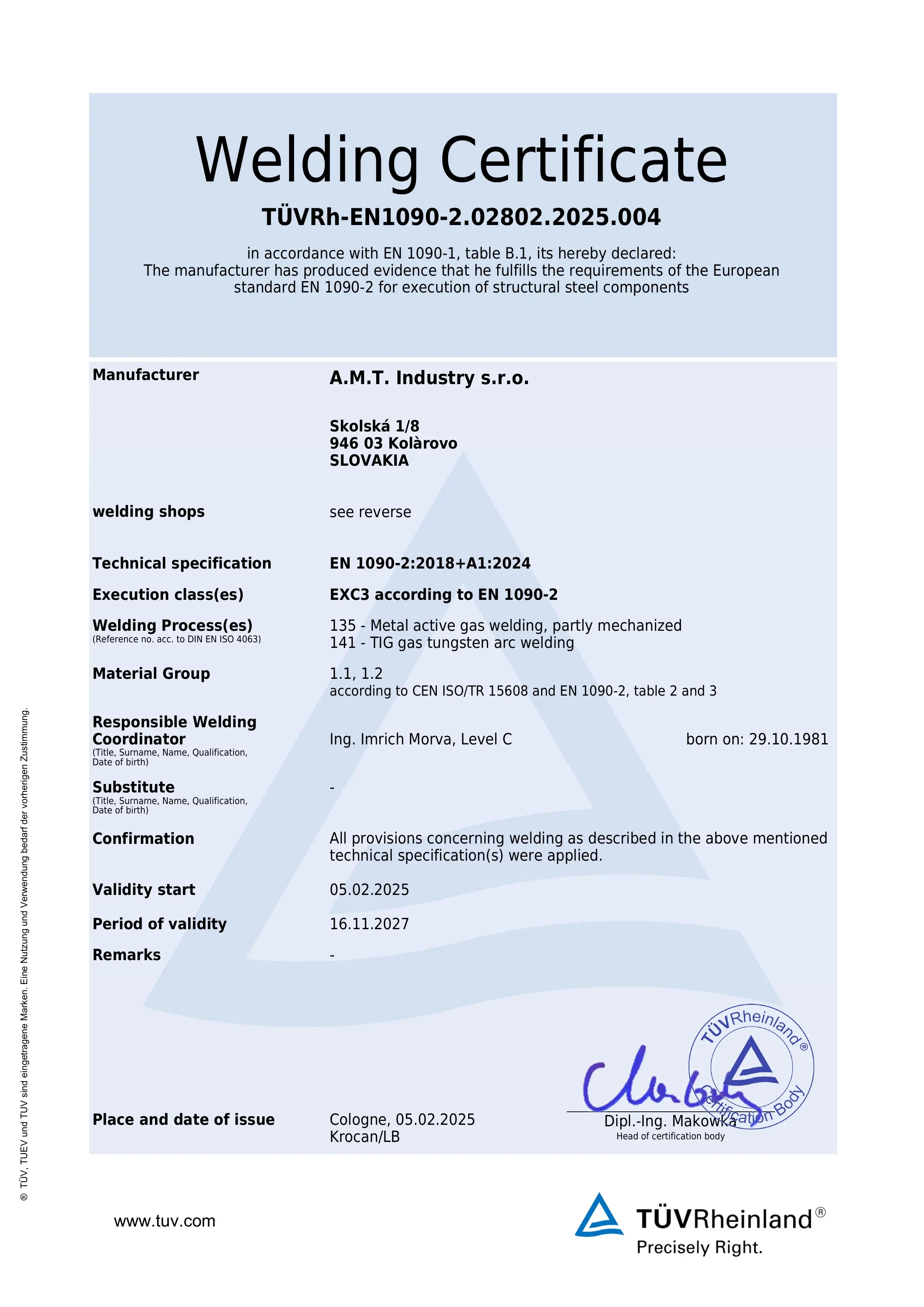 EN 1090-2 certificate