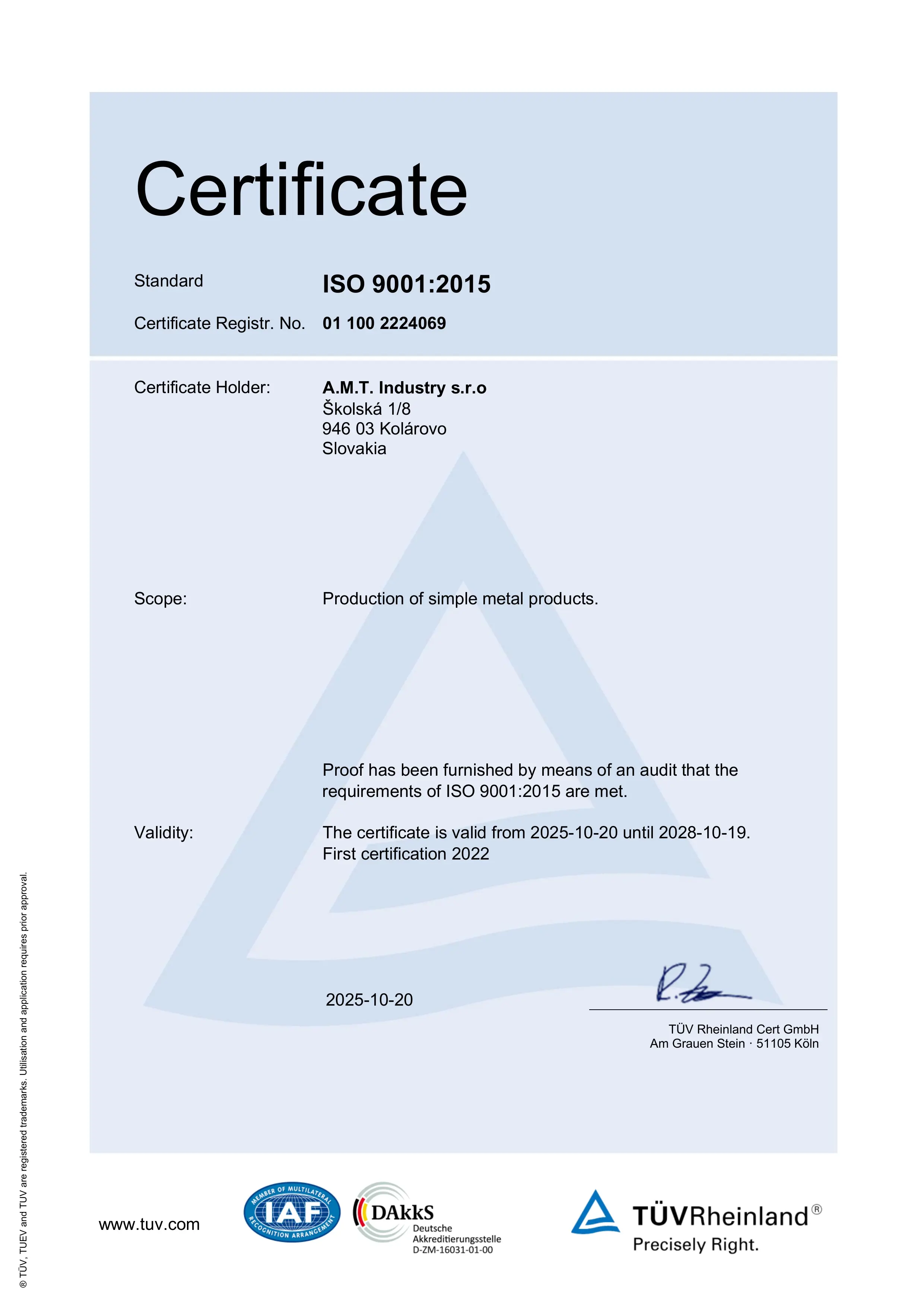 ISO 9001:2015 certificate